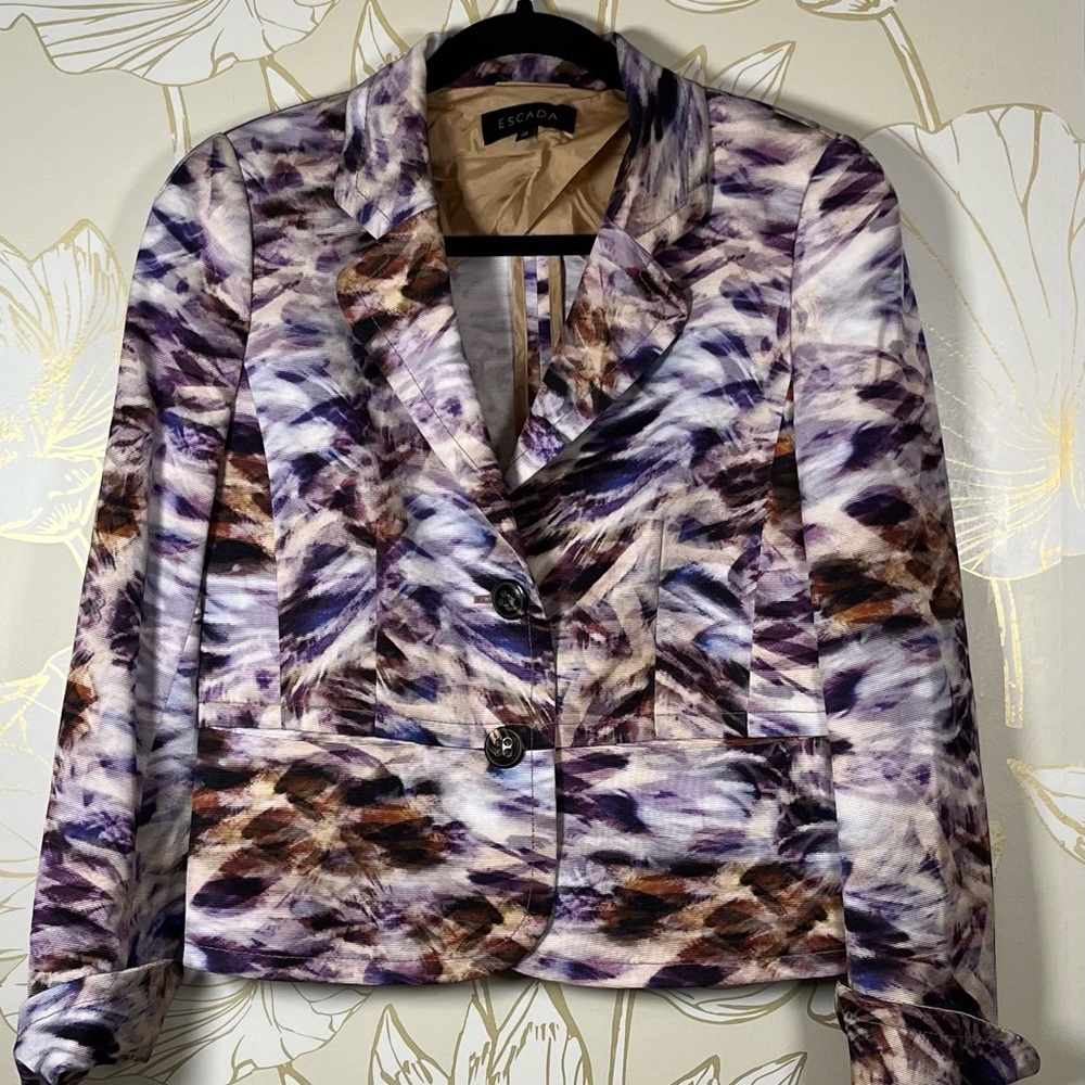 Escada Purple Brown Multi-Print Tailored Blazer - Size 38